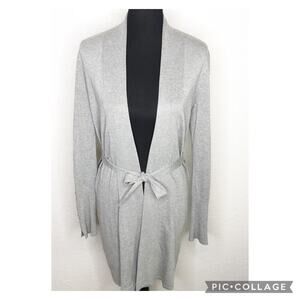 WHBM gray open front waist tie long cardigan sweater size Extra Small XS